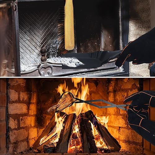 Miniatura 7 de Cubo de ceniza para chimenea con tapa, cubo de ceniza de metal de 5.2 galones con tapa, fuelle para chimenea, pala, guantes, cepillo, pinzas para