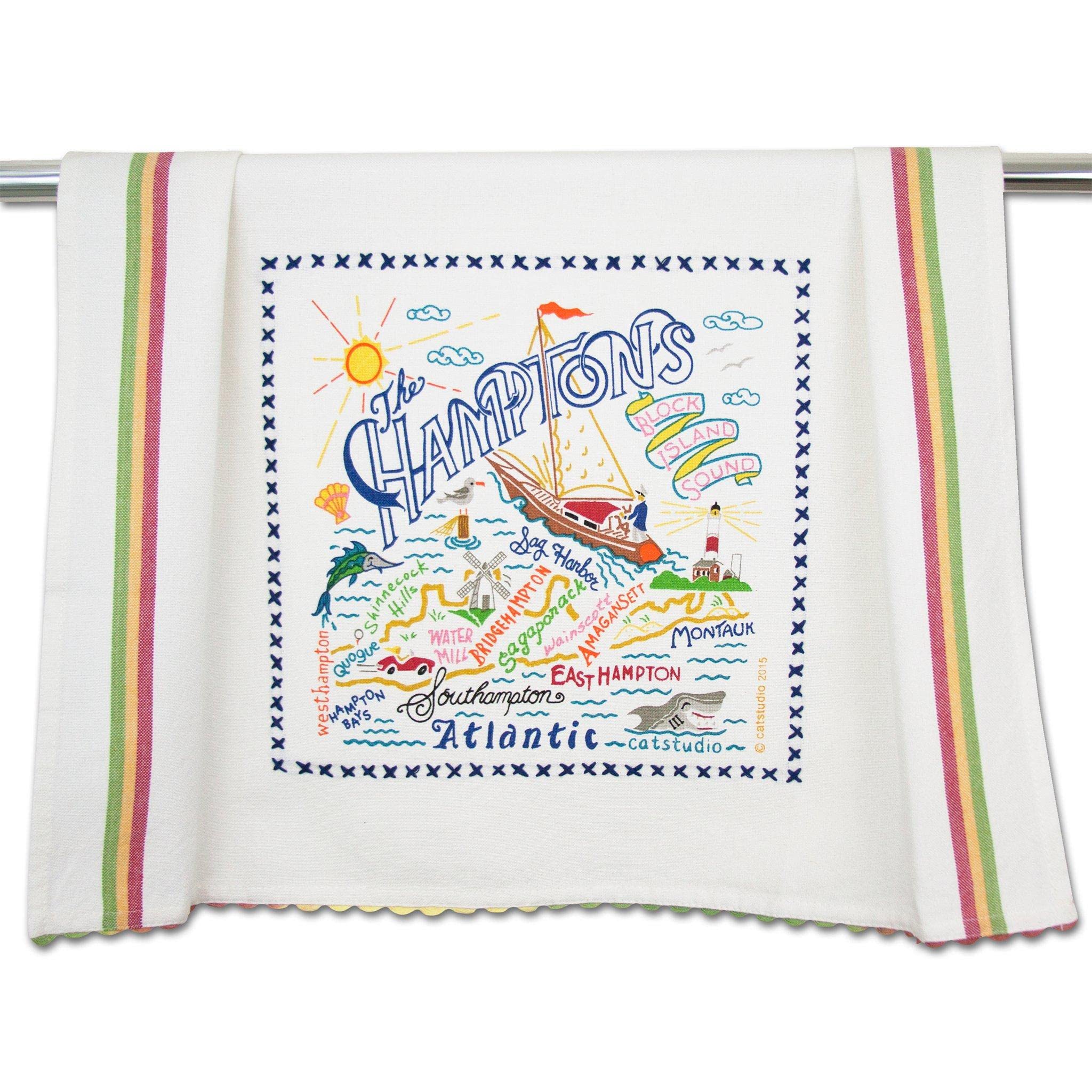 Catstudio Hamptons Dish Towel, US Geography Souvenir Kitchen Towel, Hand Towels with Original Artwork, Washable for Hamptons Lovers, Travel Souvenir