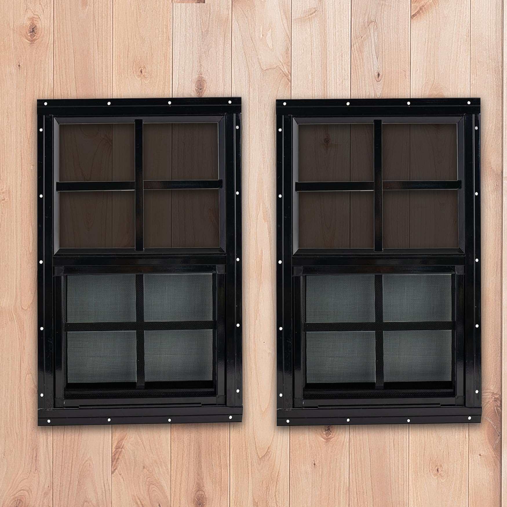 Shineforu 18" x 36" Black Shed Windows 2 Pack,Small Windows with Tempered Glass - Flush Mount | Ultimate Choice for Chicken Coop, Greenhouse, Garage, Playhouse