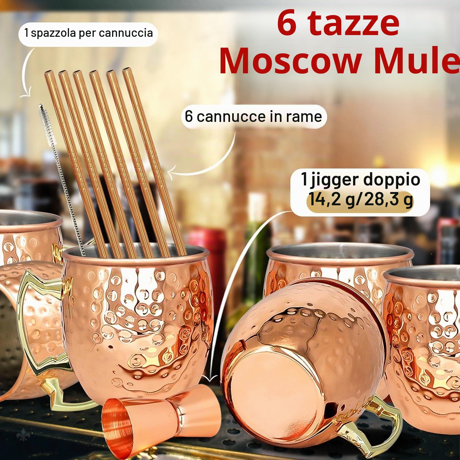Moscow Mule - Set di 6 tazze in acciaio inox placcato rame, 510 ml, per bevande refrigerate (confezione da 6)