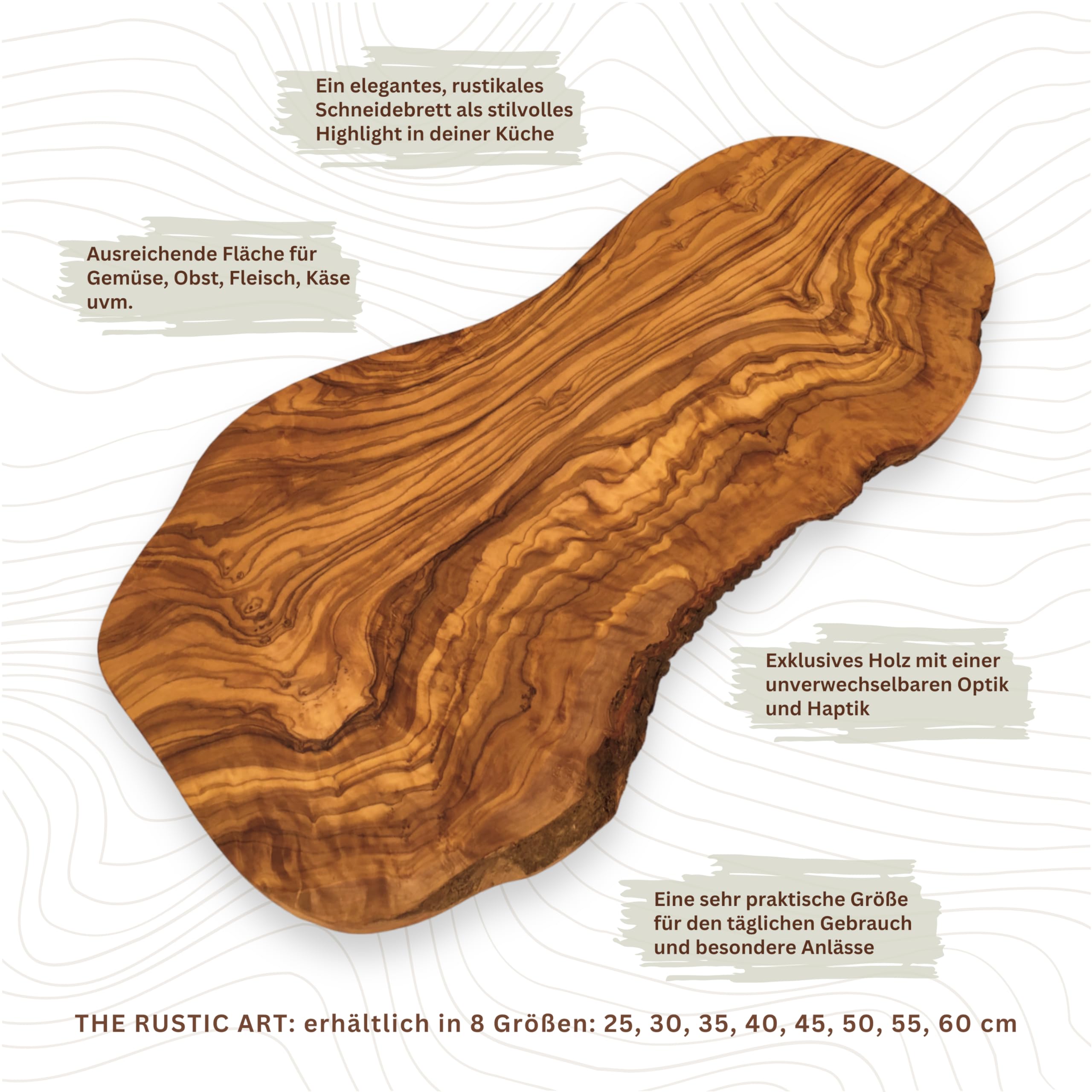 Deska do krojenia "The Rustic Art" – ręcznie wykonana z drewna oliwkowego, długość 50 cm, uniwersalny półmisek do serwowania