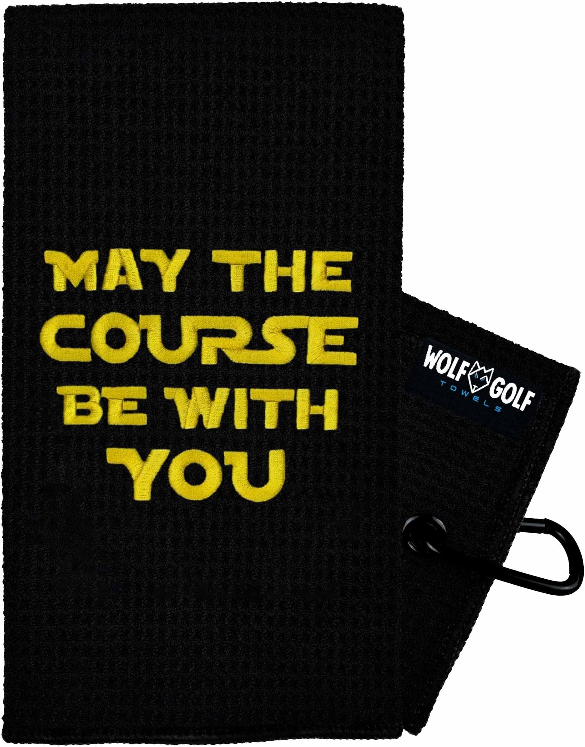 Golf Towel Store - Funny Golf Towel - Golf Gifts for Men or Women - Embroidered Golf Towels for Golf Bags with Clip - 100% Cotton or Waffle Microfiber Options - May The Course Be with You