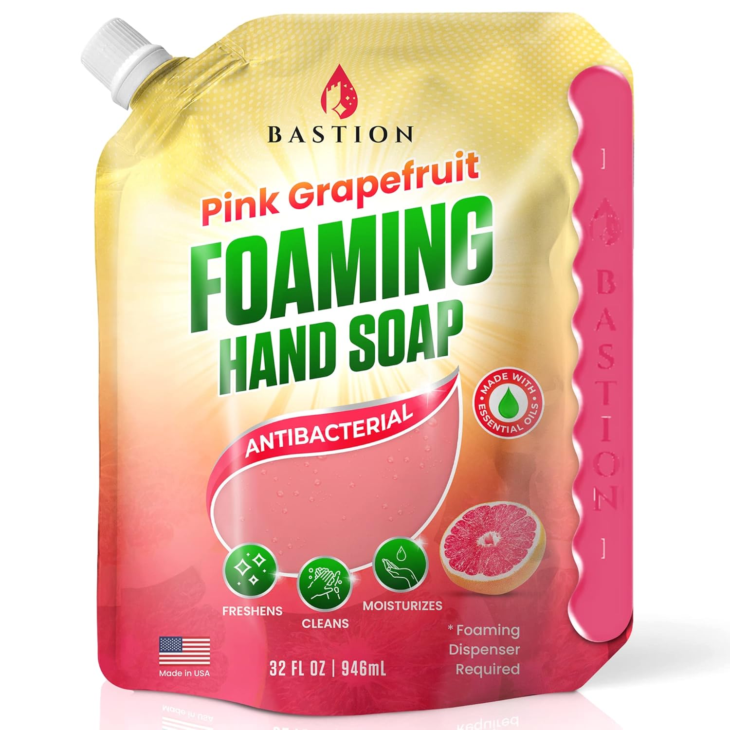 Bastion Pink Grapefruit Antibacterial Foaming Hand Soap Refill – Case of 4 Gallons (512 oz) – Bulk Moisturizing Hand Wash for Home, Office, Restaurants & Commercial Use – pH-Balanced, Gentle on Skin