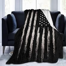 DIY Flannel Throw Blanket, Vintage Black and Gray Grunge American Flag Independence Throw for All Seasons, Anti-Static Air Conditioning Blanket 50"X40"