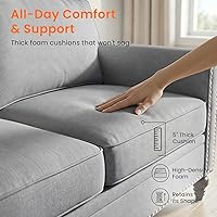 Vista 5 de Juegos de sofás de sala de estar de 2 piezas, modernos juegos de sofá de 3 plazas y sofá biplaza, tela de lino de 3 asientos + muebles de sofá de 2