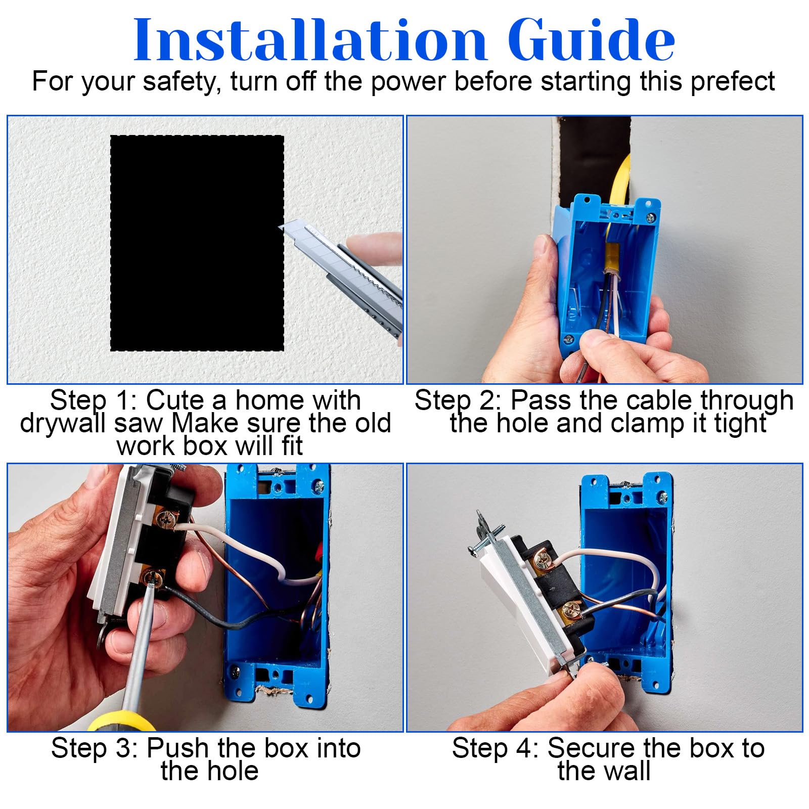 Sibba 8 Pack Single Gang Electrical Outlet Box, 1-Gang Old Work Box 14 Cubic Inch PVC Electrical Boxes for Switch Outlet, Wall Mount Device Boxes for Residential Commercial Applications — Amazon image 3