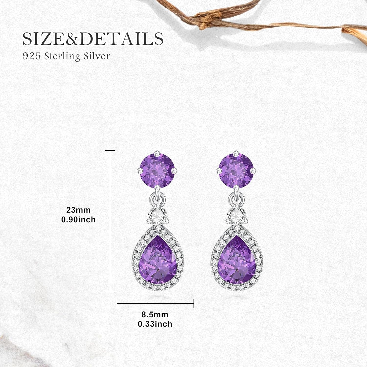 Natural Amethyst Dangle Earrings 925 Sterling Silver Teardrop Purple February Birthstone Earrings Amethyst Gemstone Earring Jewelry Gifts for Women - Image 5