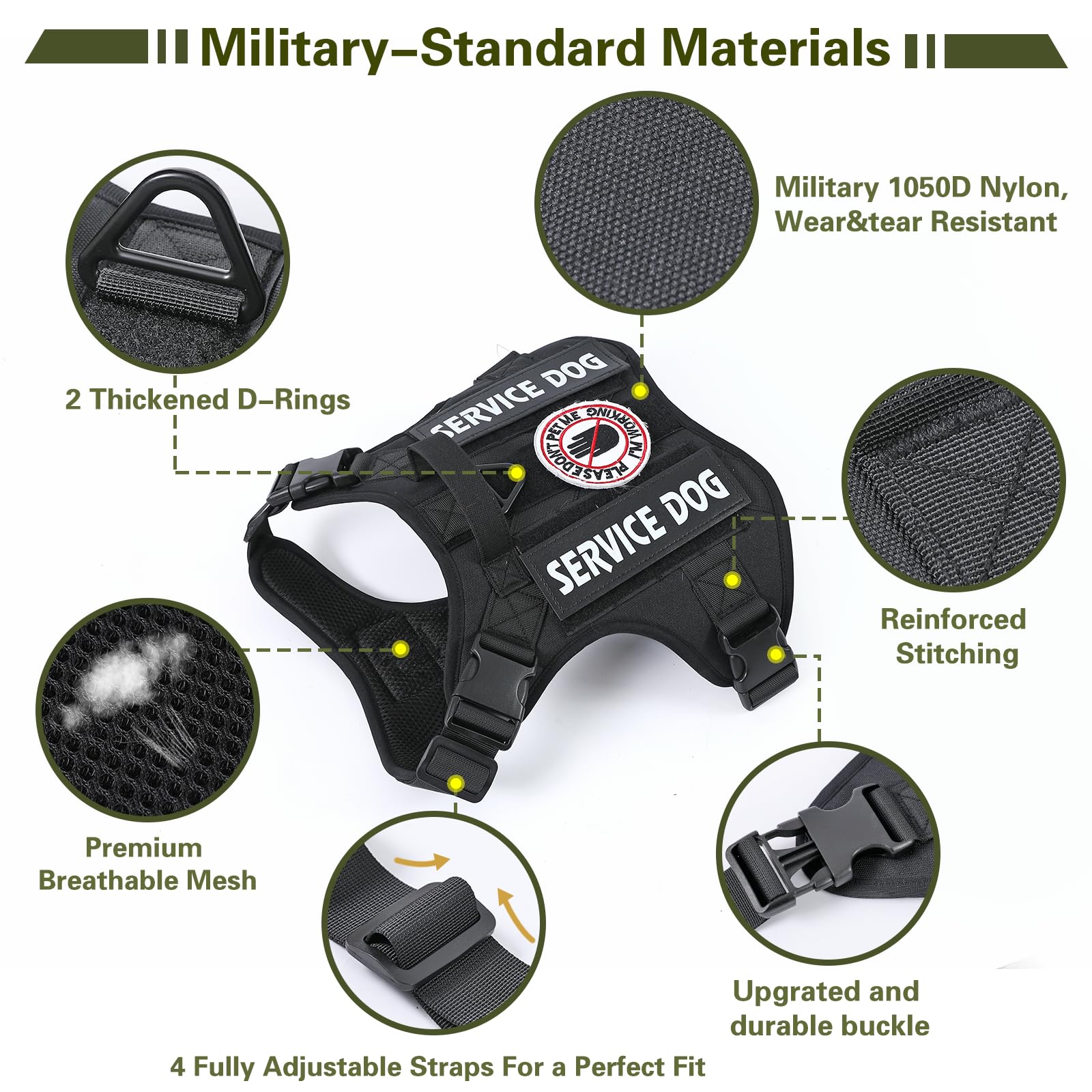 Belababy Tactical Anti Pull Dog Harness Small Medium Large, Adjustable Front Clip Service Dog Vest with Handle - Image 2