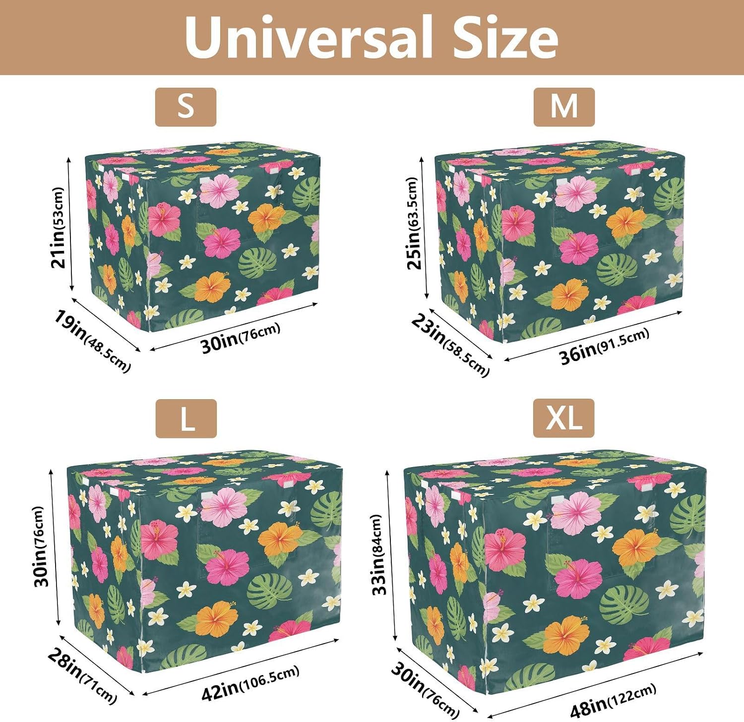 Tropical Hibiscus Flowers Dog Crate Cover 600D Oxford Pet Kennel Cover with Mesh Window for Dog Cages, Windproof Waterproof Machine Washable, 42"x28"x30"