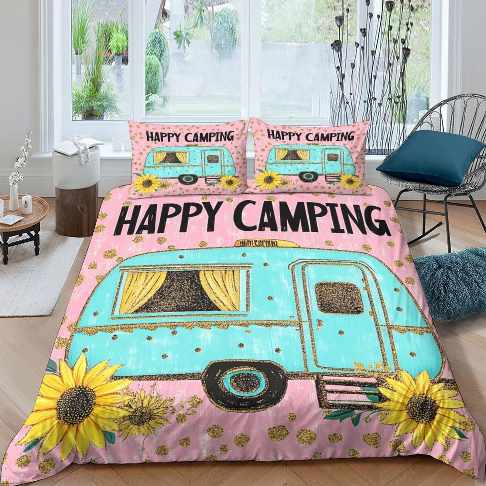 Ctjqhvkz Style-6 3D Printed Retro Caravan Fitted Sheet Microfiber Sunflower Campervan Mattress Cover For Bedroom Dorm Decorative Protection Single（135X200cm）
