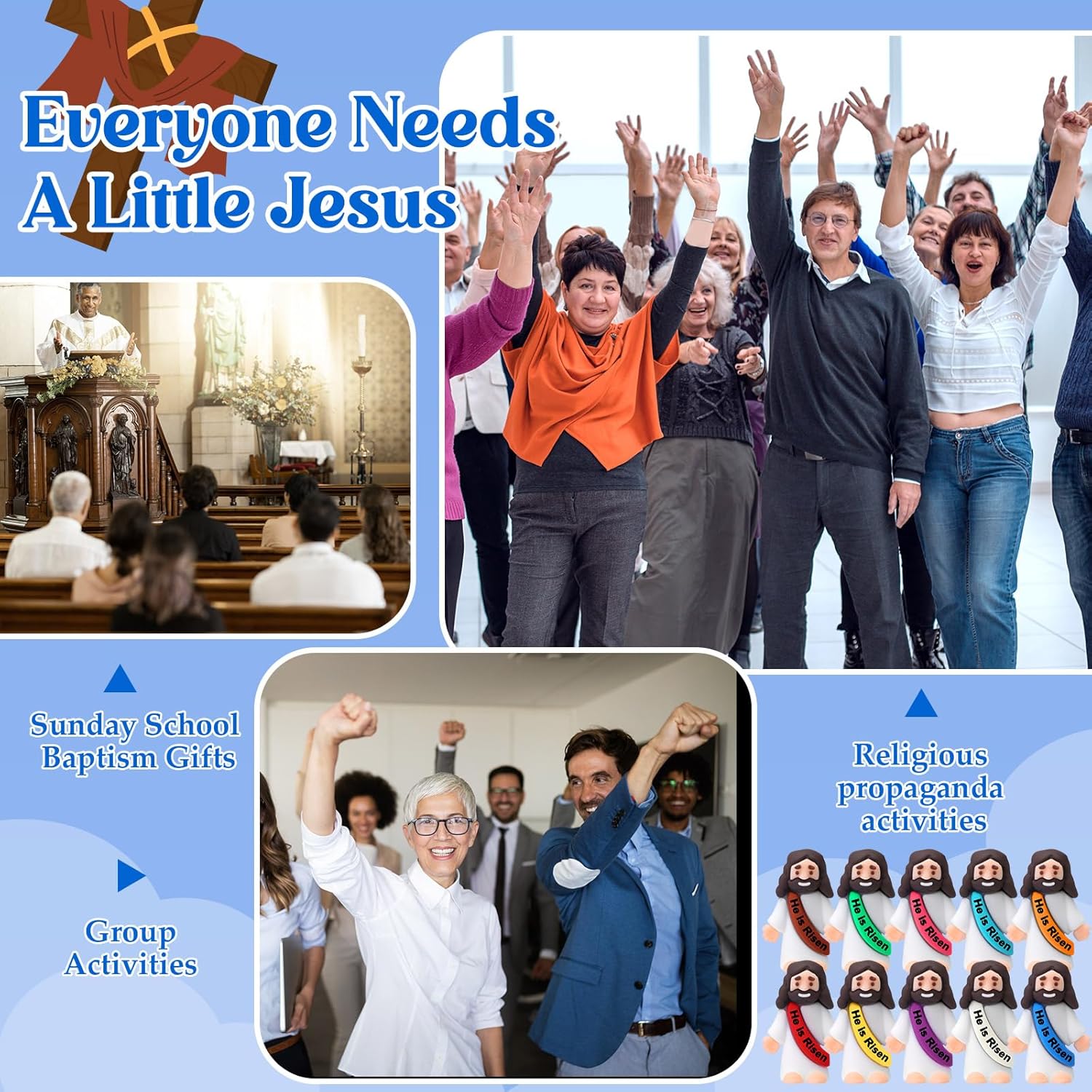 Bememo 50 Pcs Little Jesus Figures Original Design Rubber Mini Jesus Toys for Hide and Seek Religious Party Favors Easter Egg Stuffers Sunday School Craft Baptism Gifts (He is Risen) - Image 5