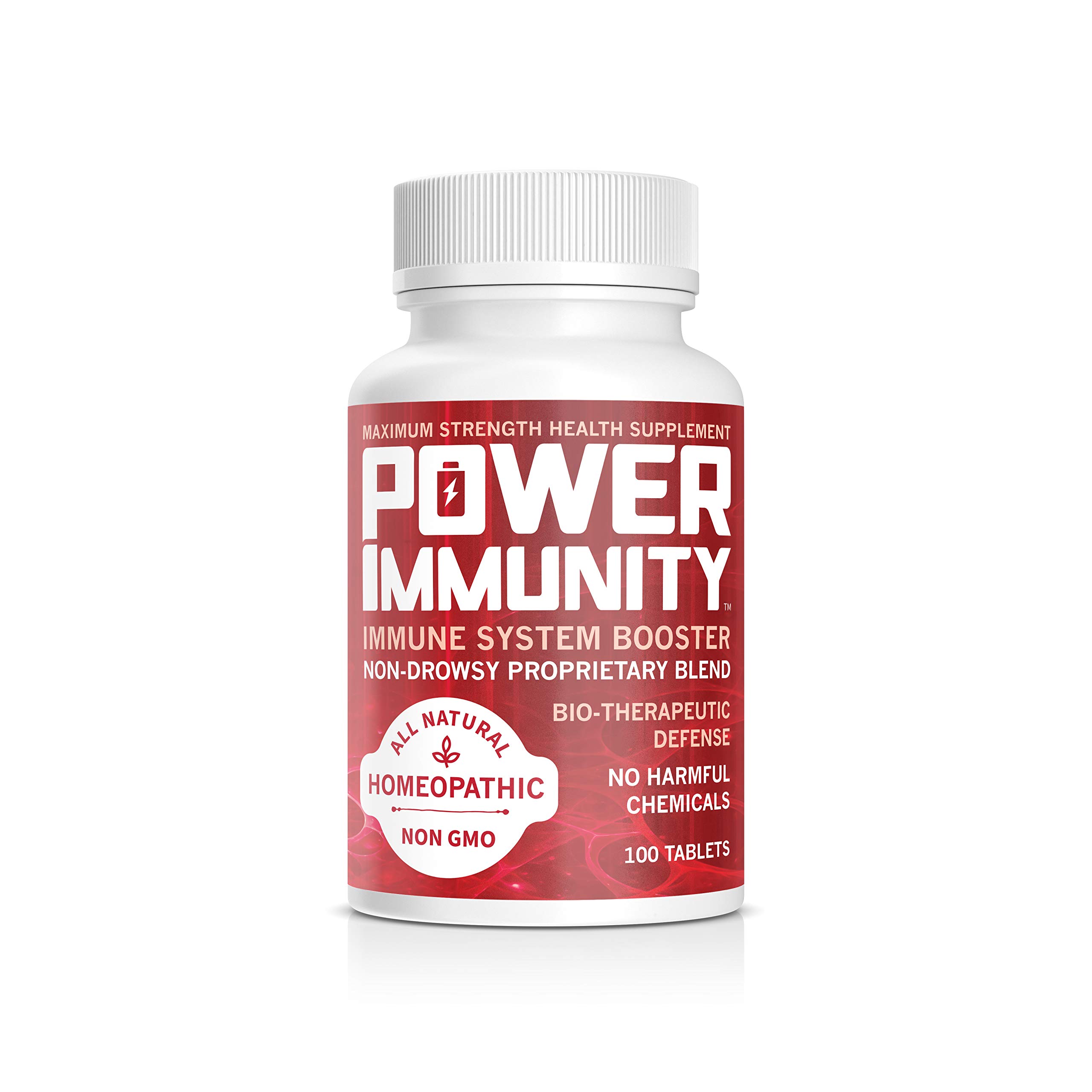 Power Immunity Homeopathic Immune System Booster, Maximum Strength Health Supplement with Pokeweed, Spurge Olive and Bulbous Buttercup, All Natural, Non GMO, 100 Tablets