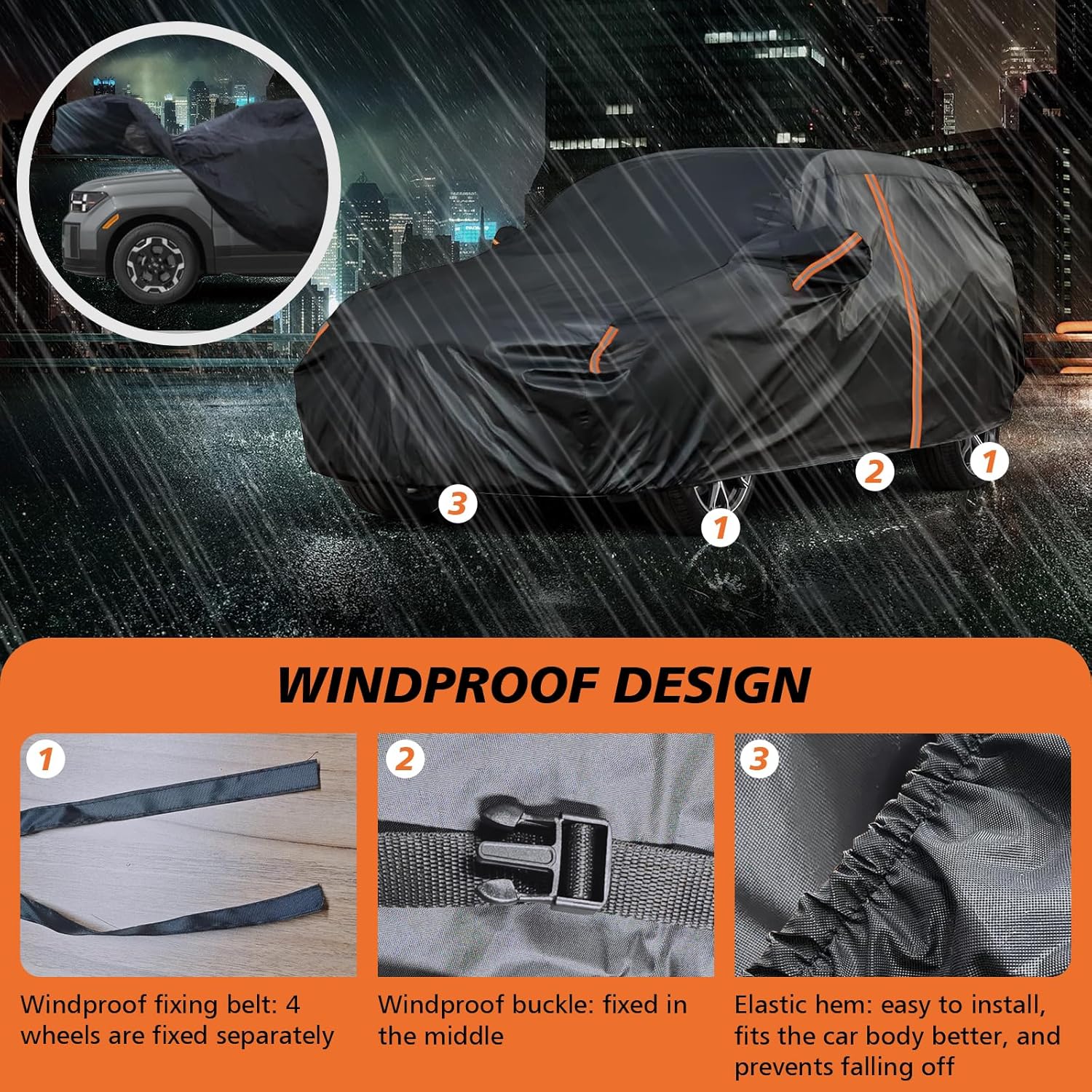 Cover for Hyundai Santa Fe, Custom Fit Santa Fe Cover 2021-2025, SUV All Weather Car Cover Waterproof, UV Protection with Door Zipper/Reflective Strip, Outdoor Car Covers with Mirror Pockets