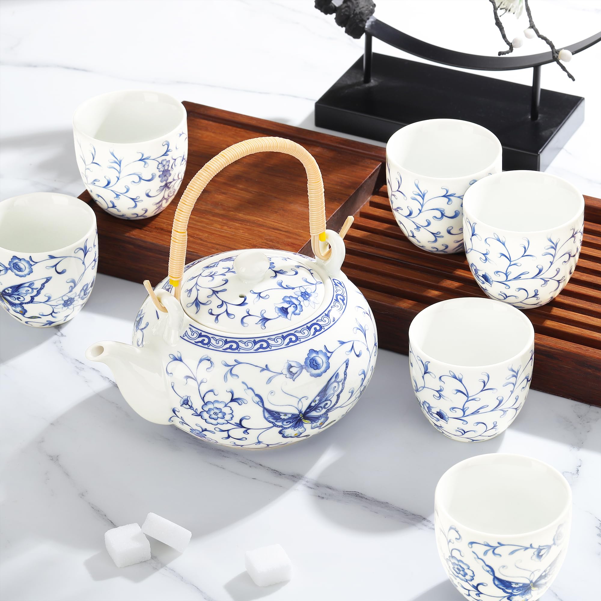 Amazon.com | fanquare Chinese Blue and White Porcelain Tea Set