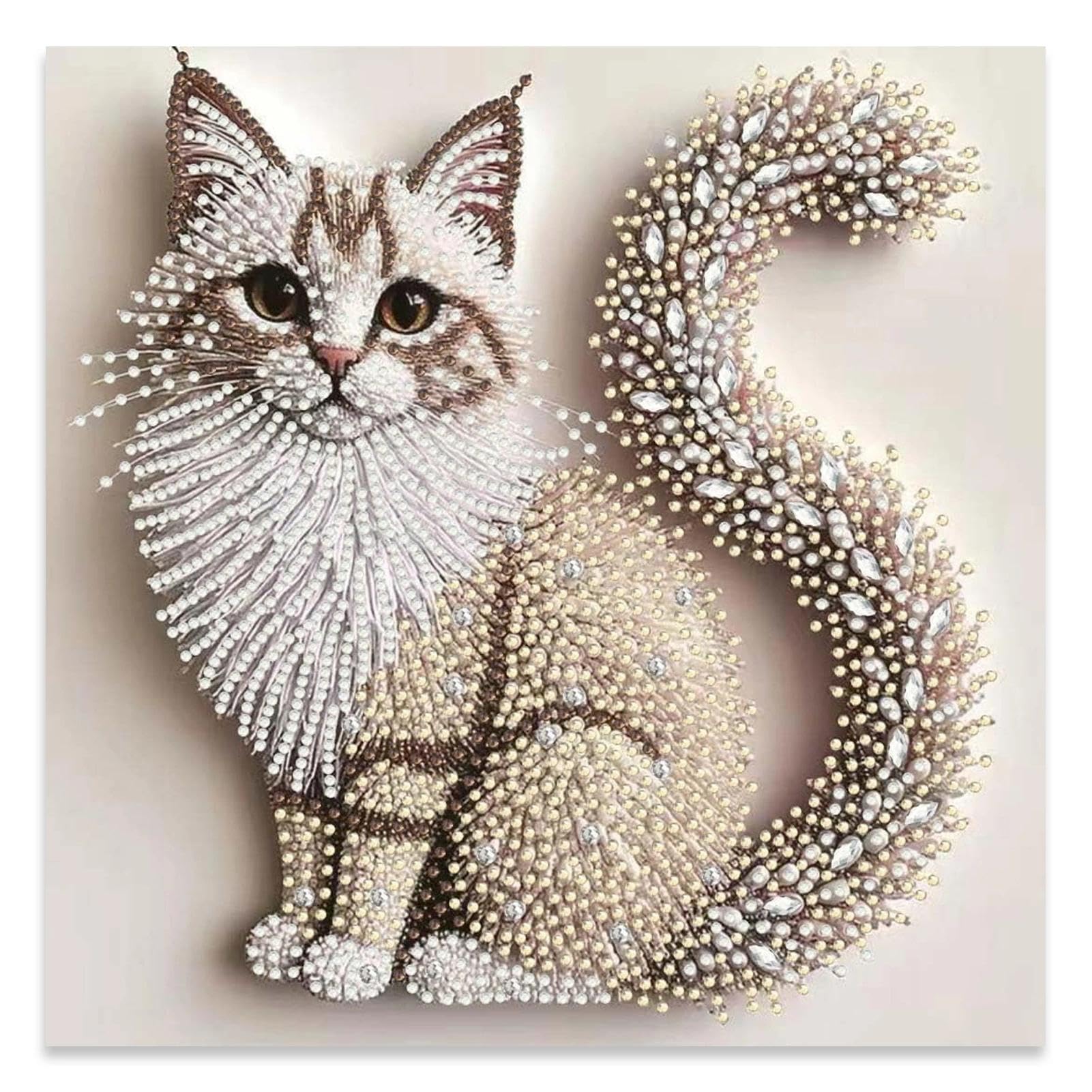 JATOK 5D Cat Special Shape Diamond Art Kits for Adults Beginners, Animal Cat Diamond Painting Kits for Adults, DIY Crystal Rhinestones Diamond Painting for Home Wall Decoration 12x12 inch