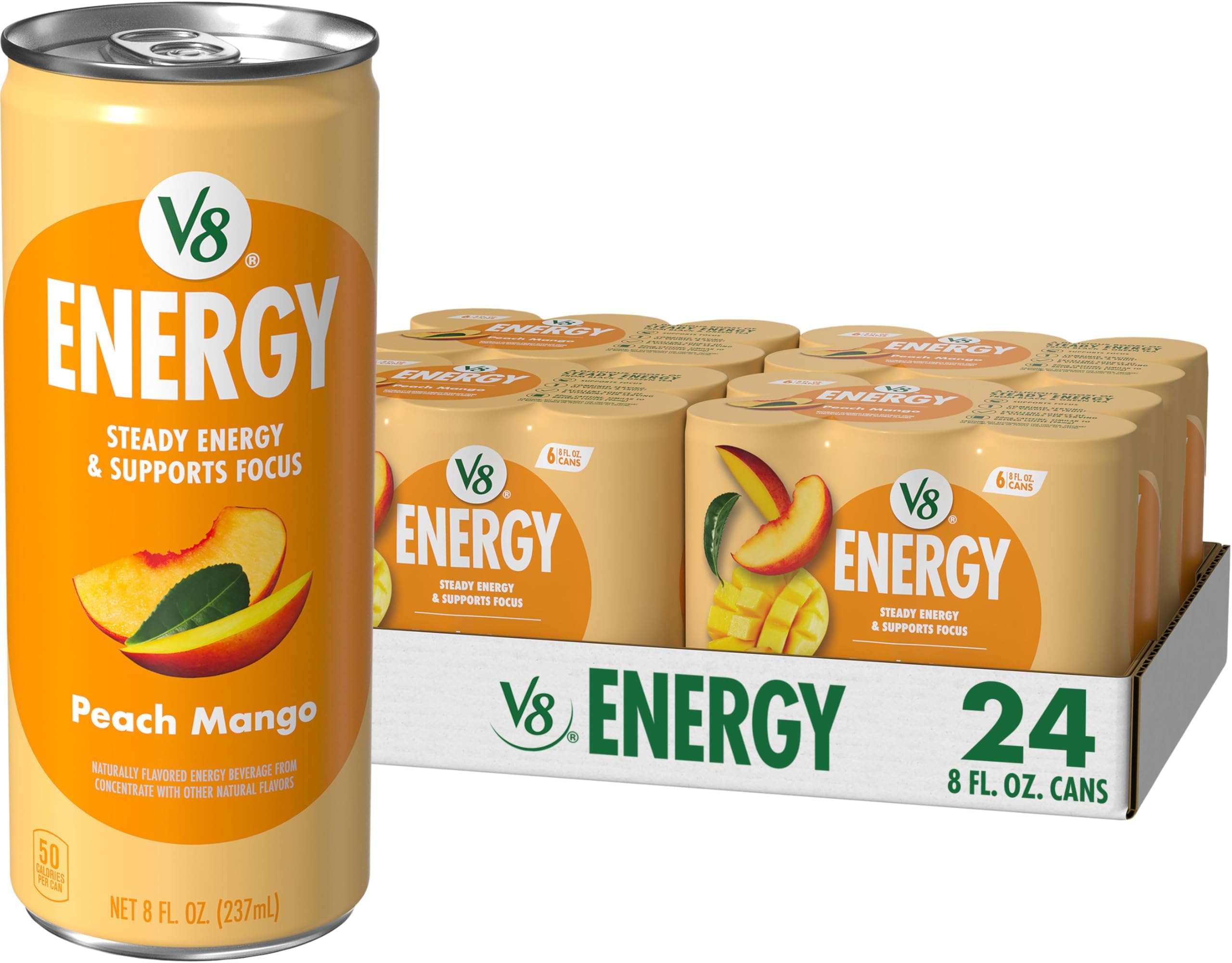 - V8 Energy Peach Mango Energy Drink, 8 fl oz Can (24 Pack)