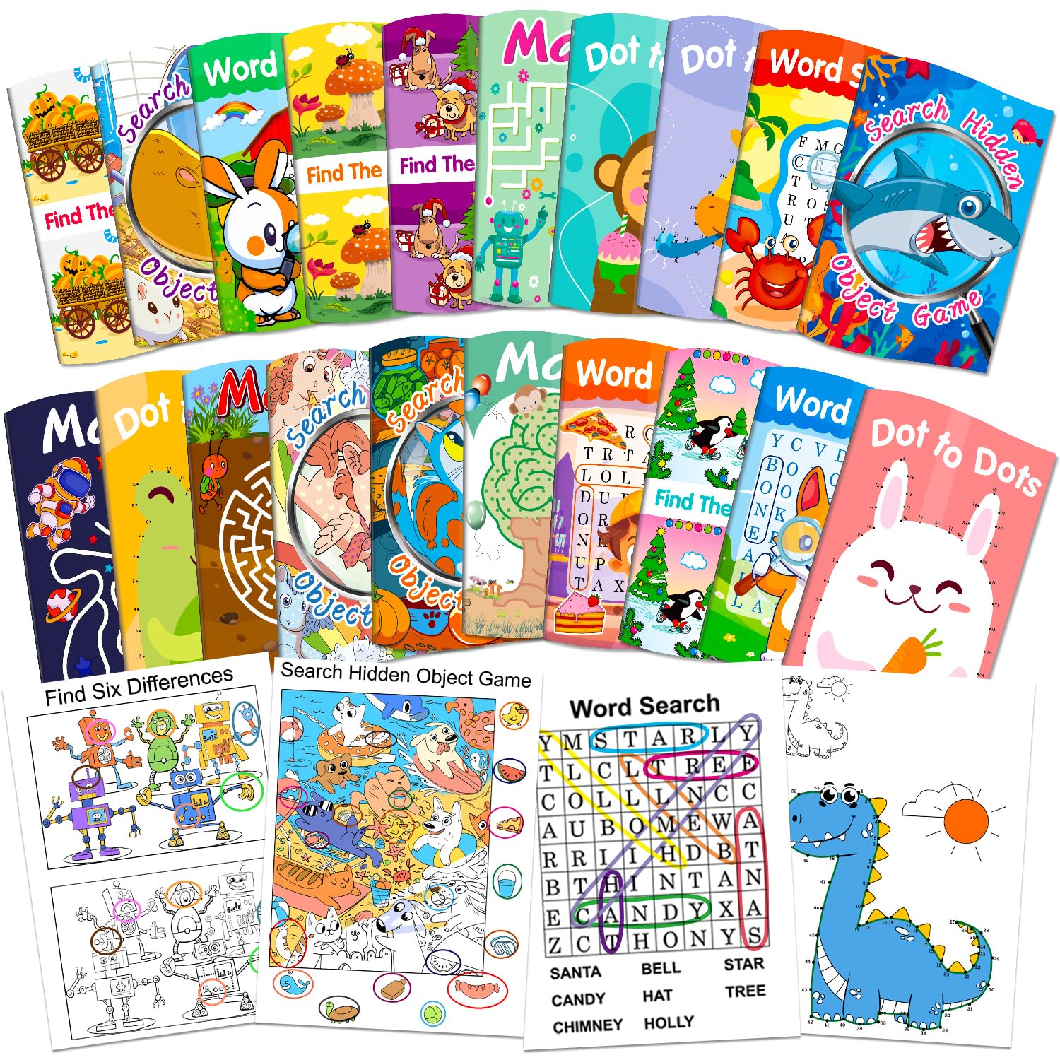 Elfew 20Pack Small Activity Books for Kids Age 4-8,8-12,Puzzles Books for Kids Party Favor Gift, Brain Game, Over 280 Different Games fit Classroom Activity, Boy and Girl Birthday Goodie Bag Stuffers
