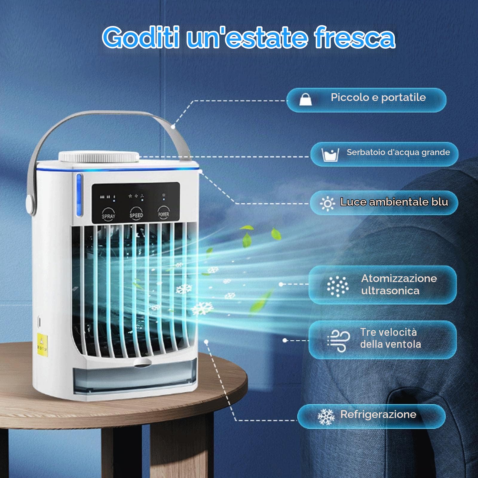 Clim Mobile senza tubo D evacuazione | 3 velocità di vento Clim senza evacuazione - Ricaricabile USB Aria Condizionata Mobile senza Vacuation per Camera da letto, Ufficio, Cucina, Auto, Casa