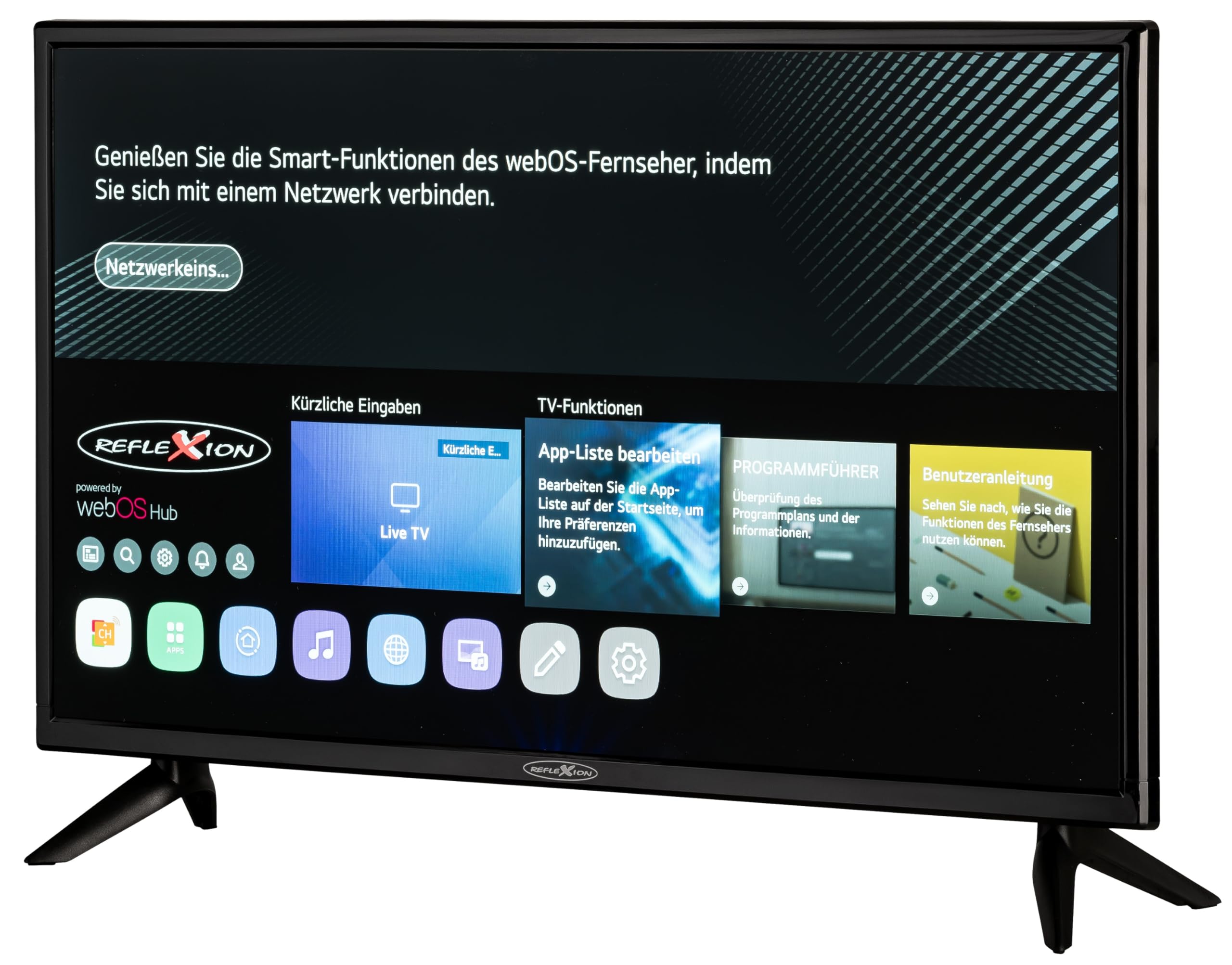 REFLEXION LED24IBT Smart LED Fernseher, LG webOSHub, 60 cm / 24 Zoll, Wohnwagen/Wohnmobil/Camping/Caravan/Boot/LKW TV, 12/230 Volt, Full HD, Triple Tuner, DVB-T2HD, DVB-S2, DVB-C, Bluetooth, WLAN