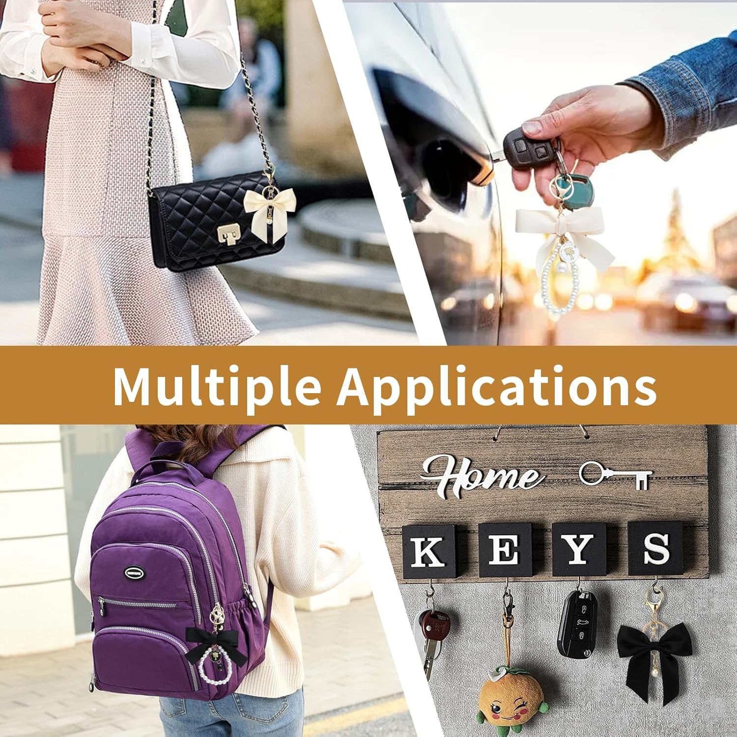 4Pcs Pearl Bow Keychain Coquette Romantic Keychain Set Purse Charms for Handbags Key Chain Accessorie for Women - Image 5