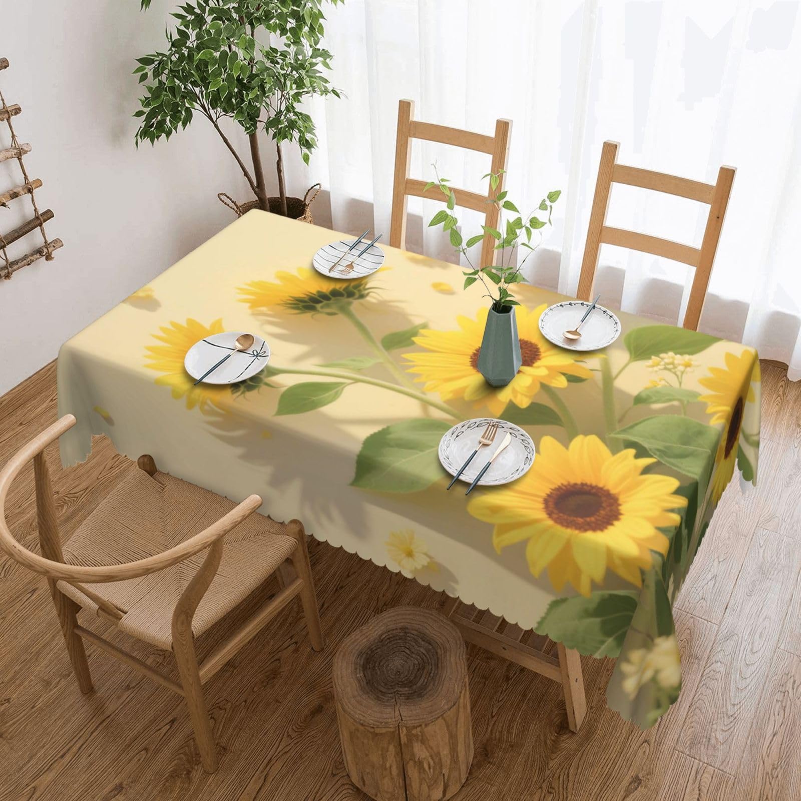 FekiLoot Rectangle Tablecloth 54 X 72 Inch, Classic Stain ‎Resistant Table Cloth Reusable Washable Table Cover Sunflower Leaf Tabletop Decor for Kitchen Dining Party Indoor Outdoor Use