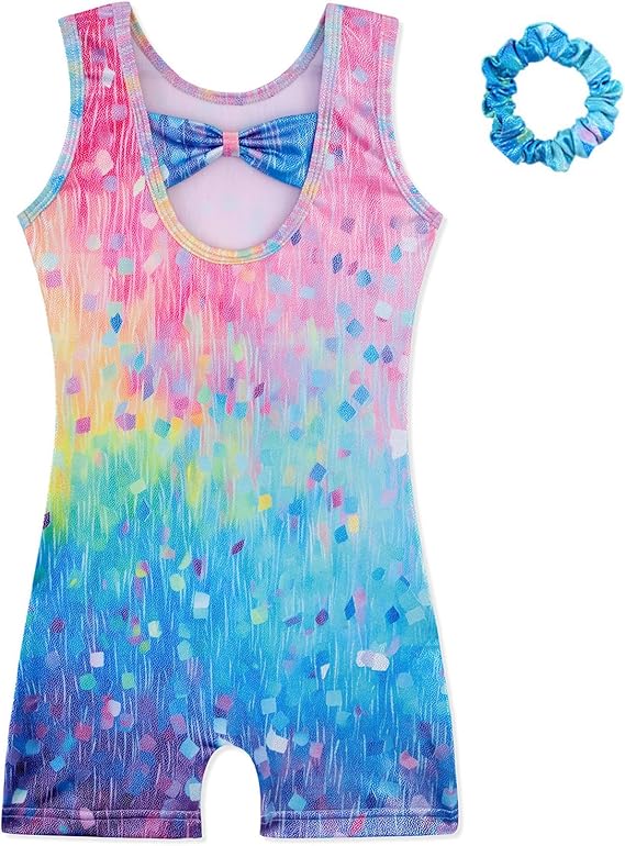 HOZIY Gymnastics Leotards for Girls with Shorts Biketards Dance Tumbling Outfits Matching Scrunchies 1-12 Years Old