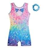 Gymnastics Leotards for Girls with Shorts Biketards Dance Tumbling Outfits Matching Scrunchies 1-12 Years Old