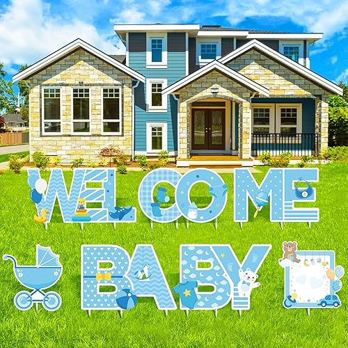 Letrero de bienvenida para baby shower, color azul, con estacas, texto en inglés «It's A Boy», letrero de jardín para bienvenida a casa, revelación