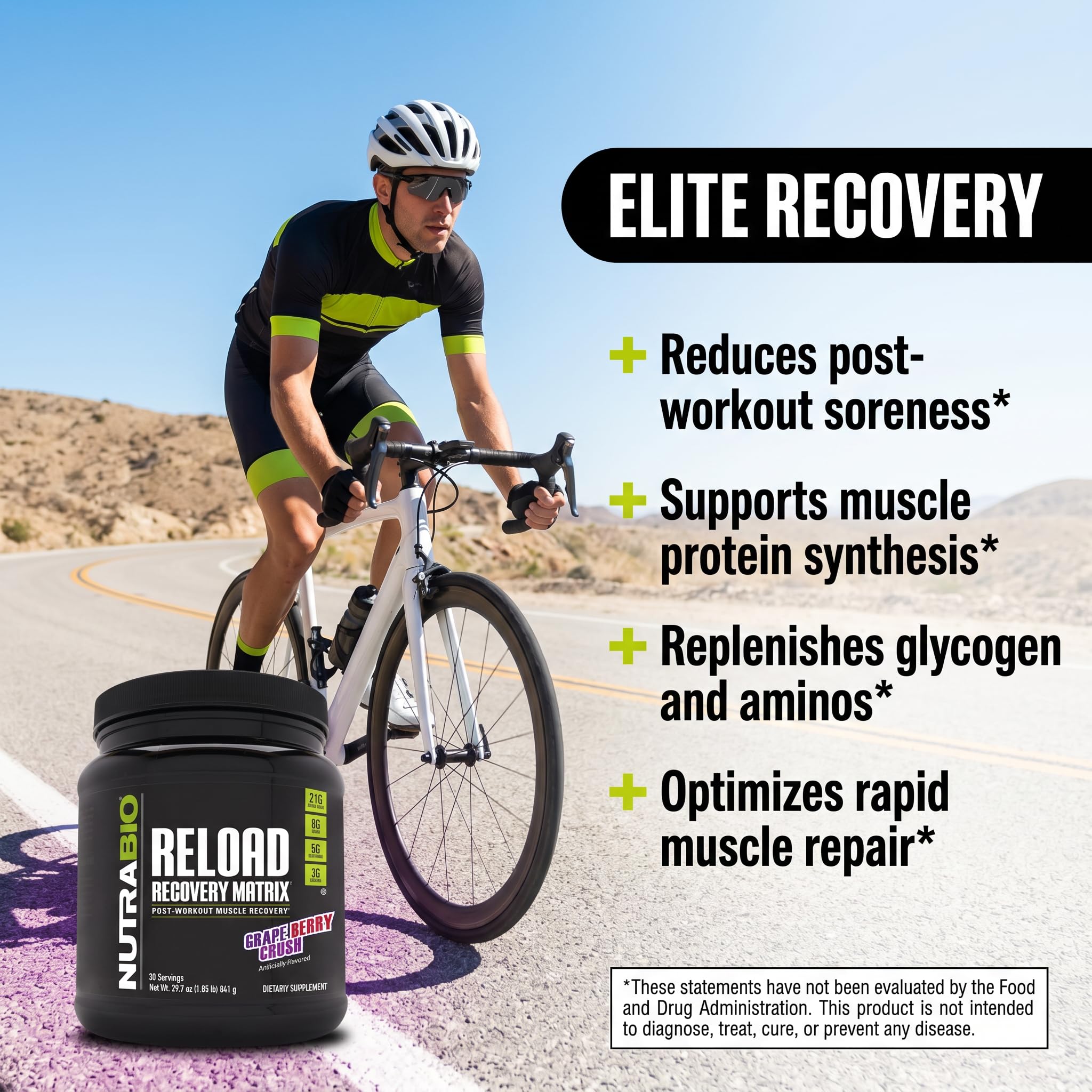 NutraBio Reload - Powerful Muscular Recovery Formula - Post-Workout Supplement - 3G Creatine - 8G BCAAs - 5G Glutamine - 30 Servings, Grape Berry Crush — Amazon image 4