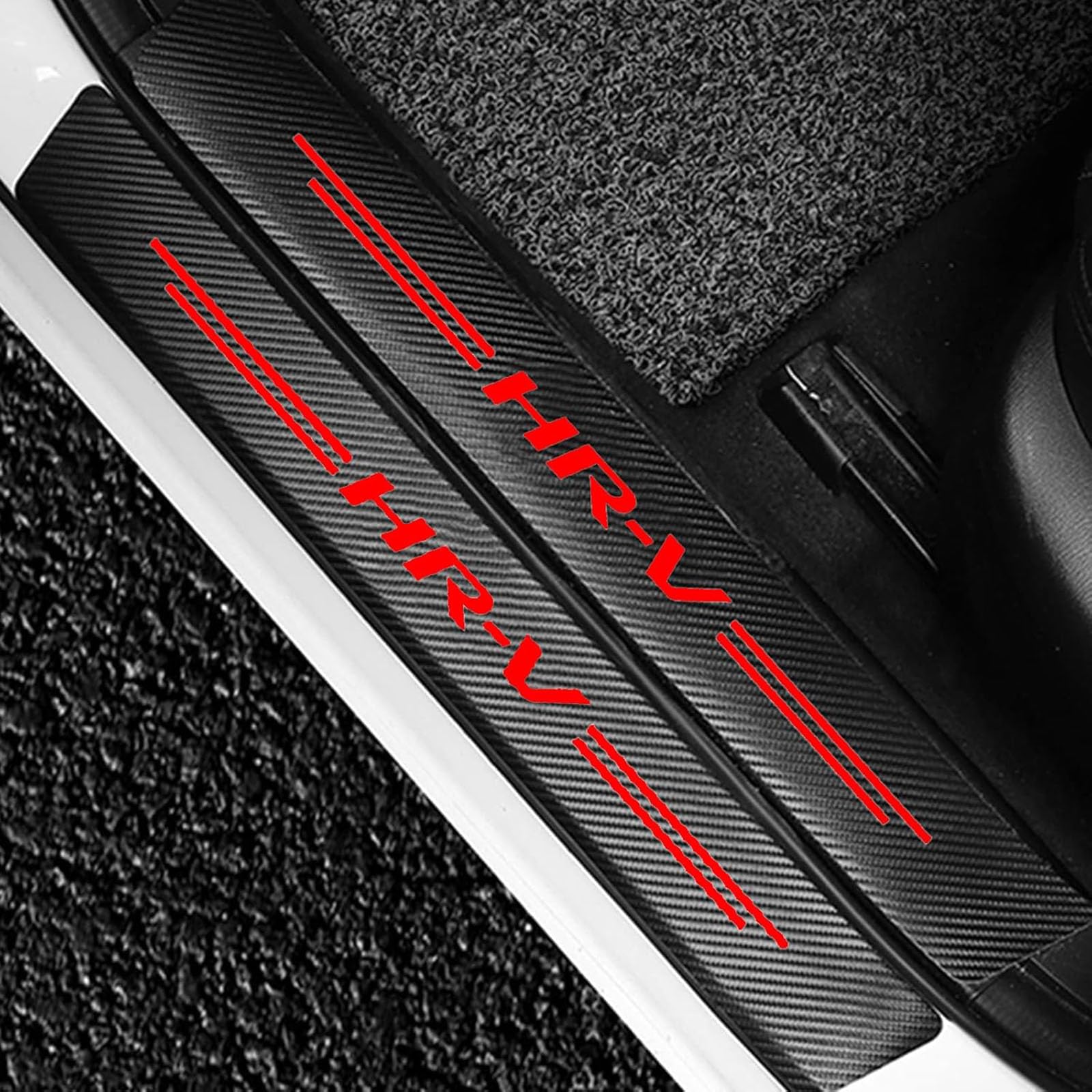 KAFMZEP Car Door Sill Protector for Honda HRV HR-V HR V 4PCS Car Door Sill Scuff Plate Carbon Fiber Stickers Accessories,Red