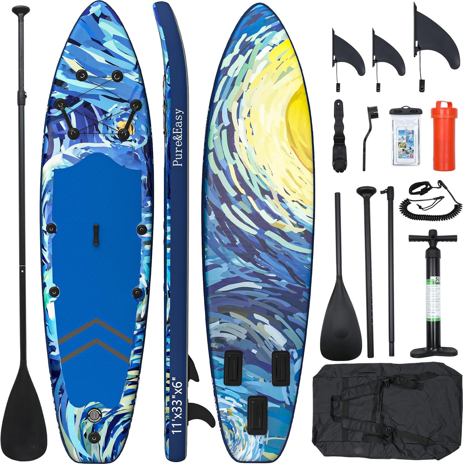YITAHOME 11 FT Inflatable Stand Up Paddle Board for All Skill Levels, PVC SUP Paddleboard with Complete Accessories, Wide and Non-Slip Comfort Deck for Youth & Adults