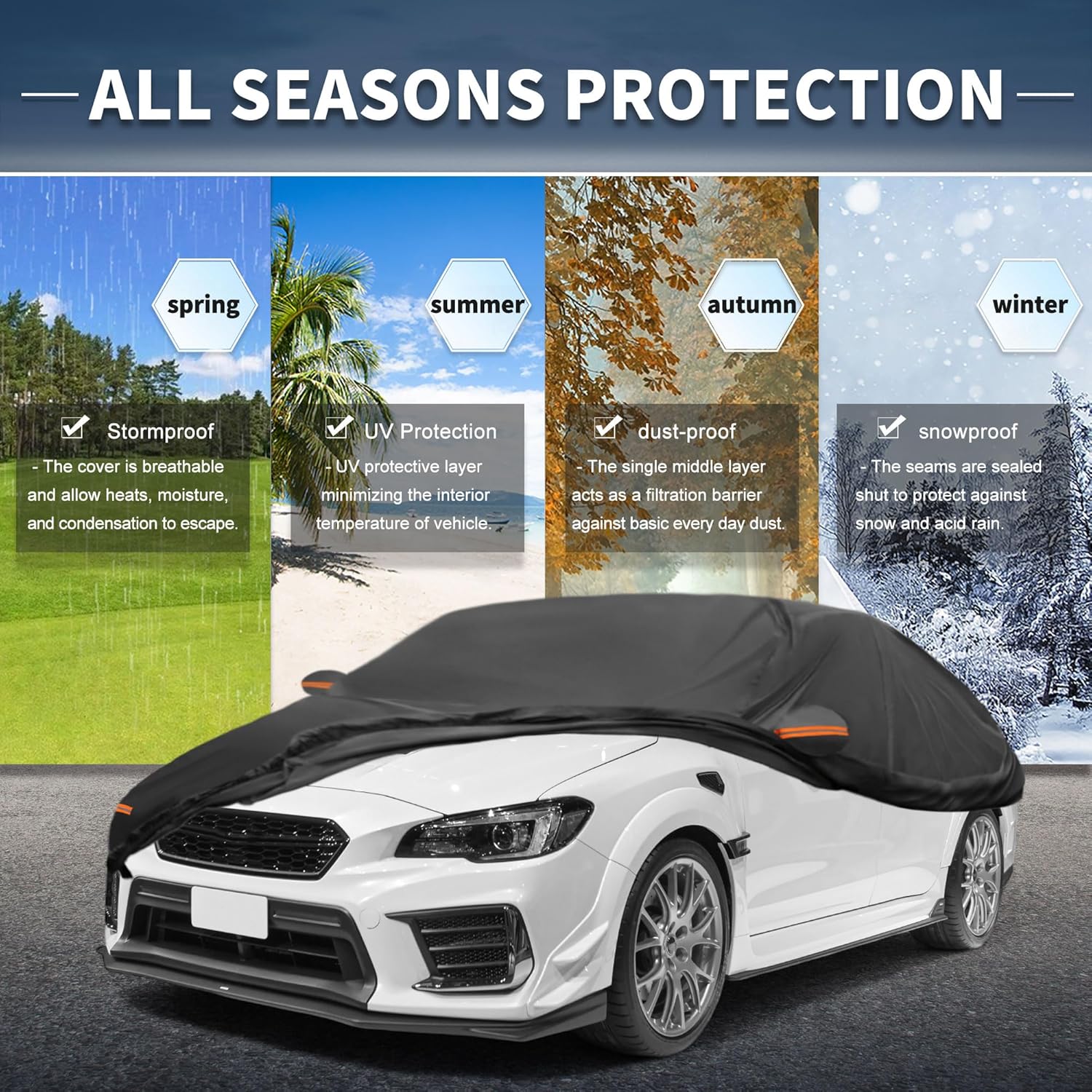 X AUTOHAUX Car Cover Outdoor Waterproof Sun Rain Snow Hail Protection with Left Side Door Zipper Aluminum Film for Subaru WRX Sedan