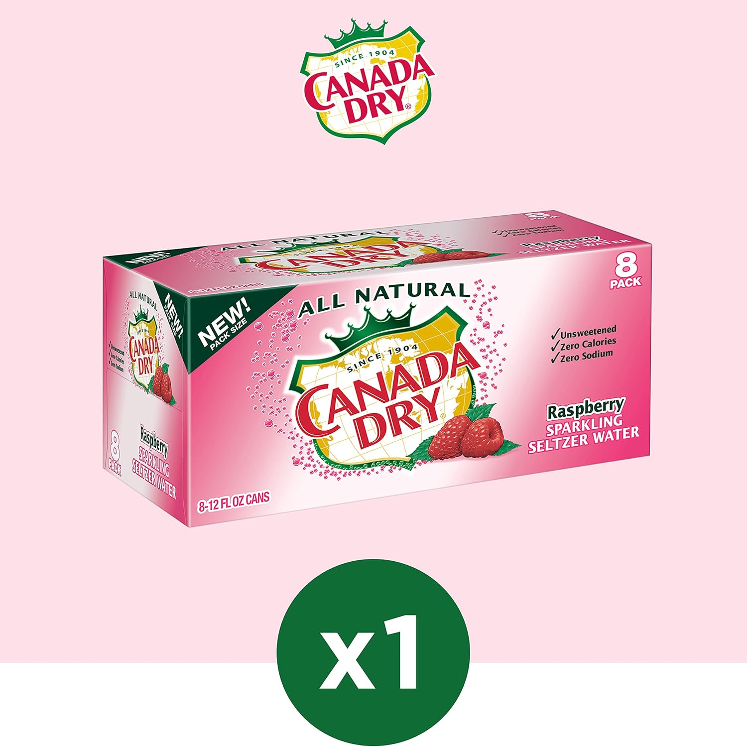 Canada Dry Raspberry Sparkling Seltzer Water, 12 Fluid Ounce Can, 8 Count