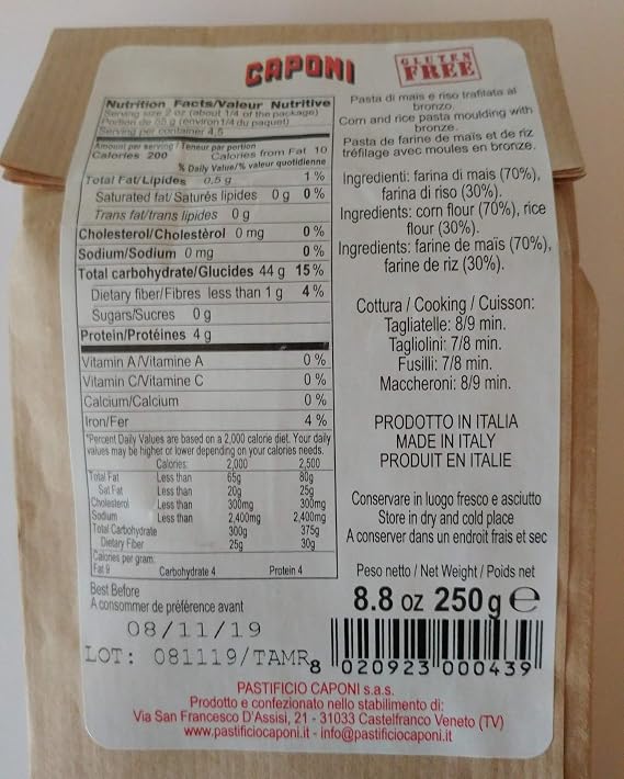 Caponi Gluten Free Tagliatelle Pasta - 8.8 ozs.