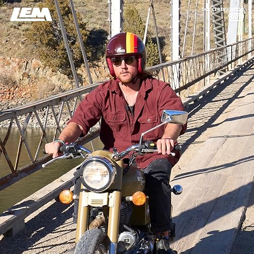 Miniatura 8 de LEM Medio casco de motocicleta, para hombres y mujeres, certificado por DOT, estilo vintage para montar en crucero, viajes urbanos, viajes diarios