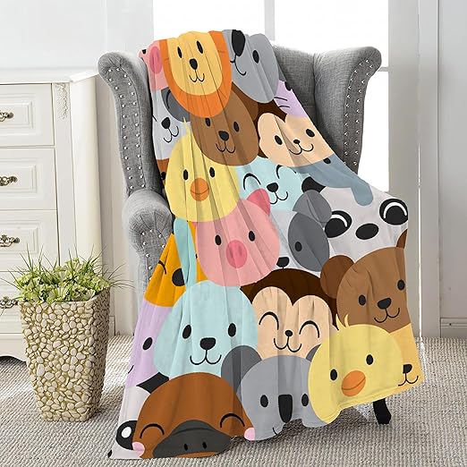 Jikokuten Smiley Face Super Soft Flannel Blanket Lightweight Comfortable Luxury Throw Warm Queen Plush Cozy Twin Bed Sofa Office Camping Meduim?60x50in