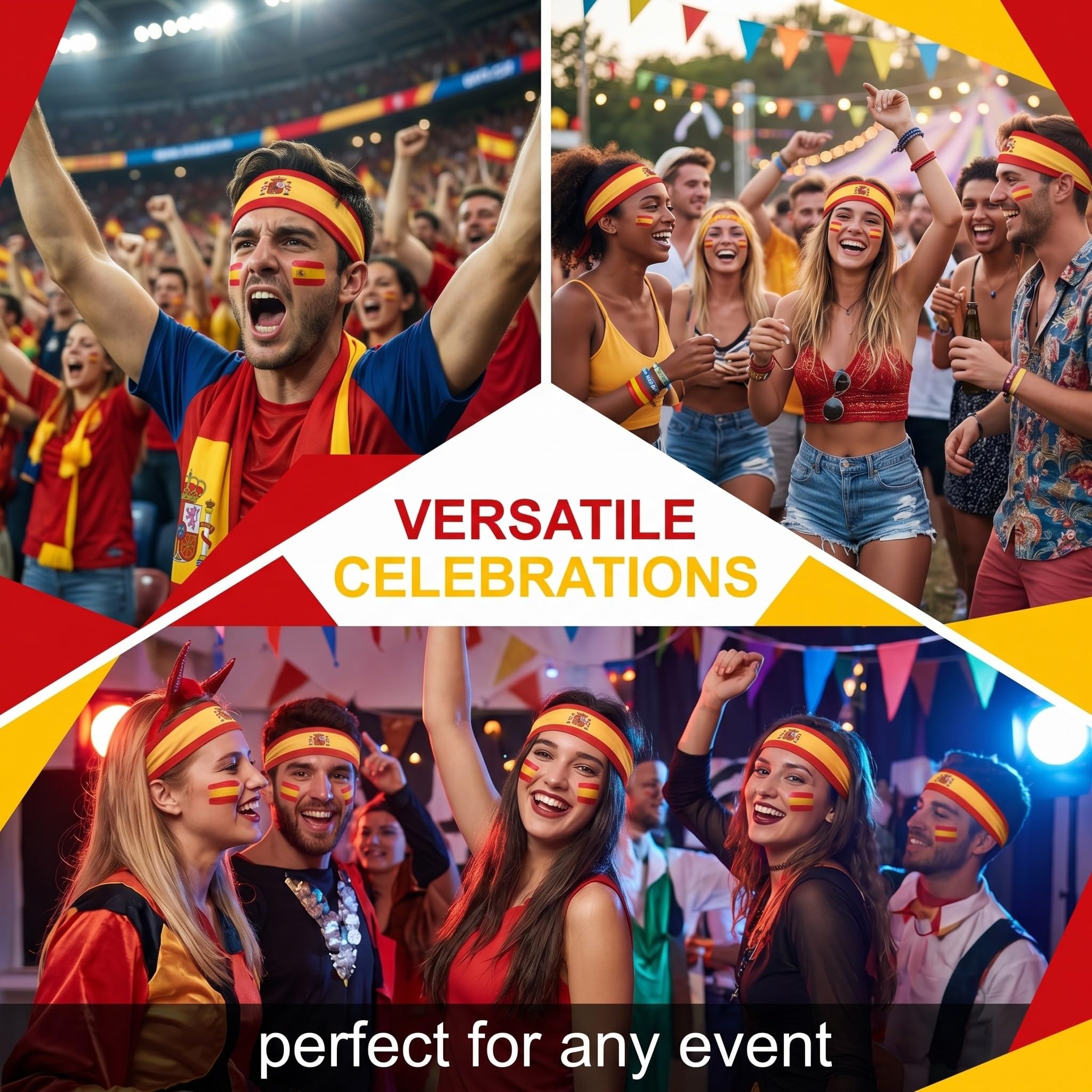 Lot de 2 Bandeau Élastique Et Stick Maquillage Drapeau Espagnol Rouge Jaune Accessoire Supporteur Carnaval Fête Nationale Déguisement