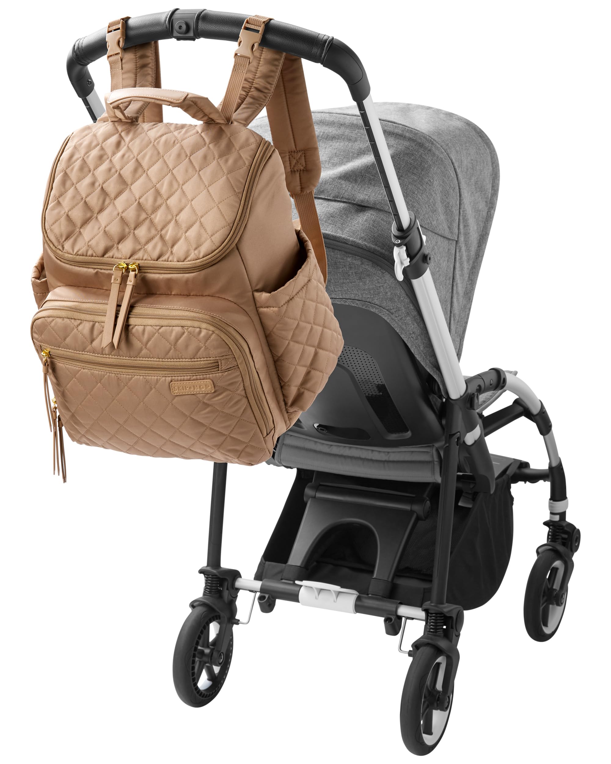 Skip Hop Forma Sac à dos à langer – Camel | Sac léger pour bébé avec matelas à langer, porte-biberons isothermes et sangles de poussette | Sac à dos de voyage multi-poches pour mamans et papas
