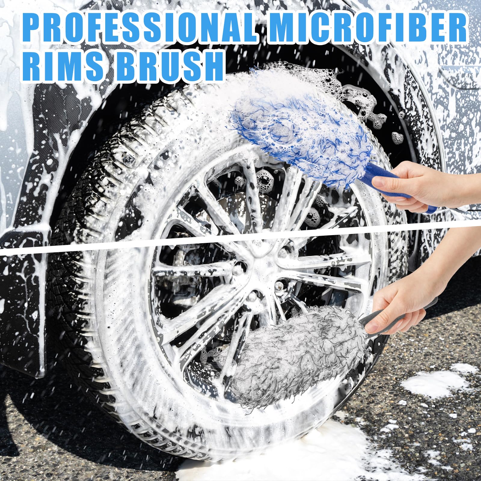 Brosse Jante Voiture,10 PCS Brosse de Nettoyage Microfibre Set,Brosse de Roue de Voiture Jante,Pas de Rayures Brosse Jantes pour L'entretien Intérieur et Extérieur de la Voiture, 30 * 6 CM