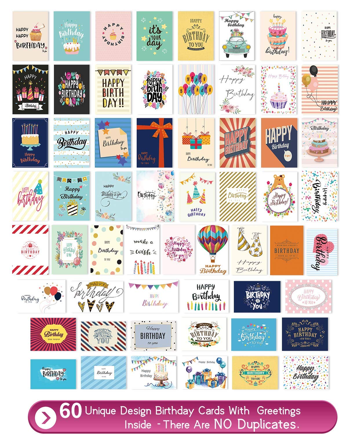 60 Unique Birthday Cards Birthday Cards Bulk With Greetings Inside