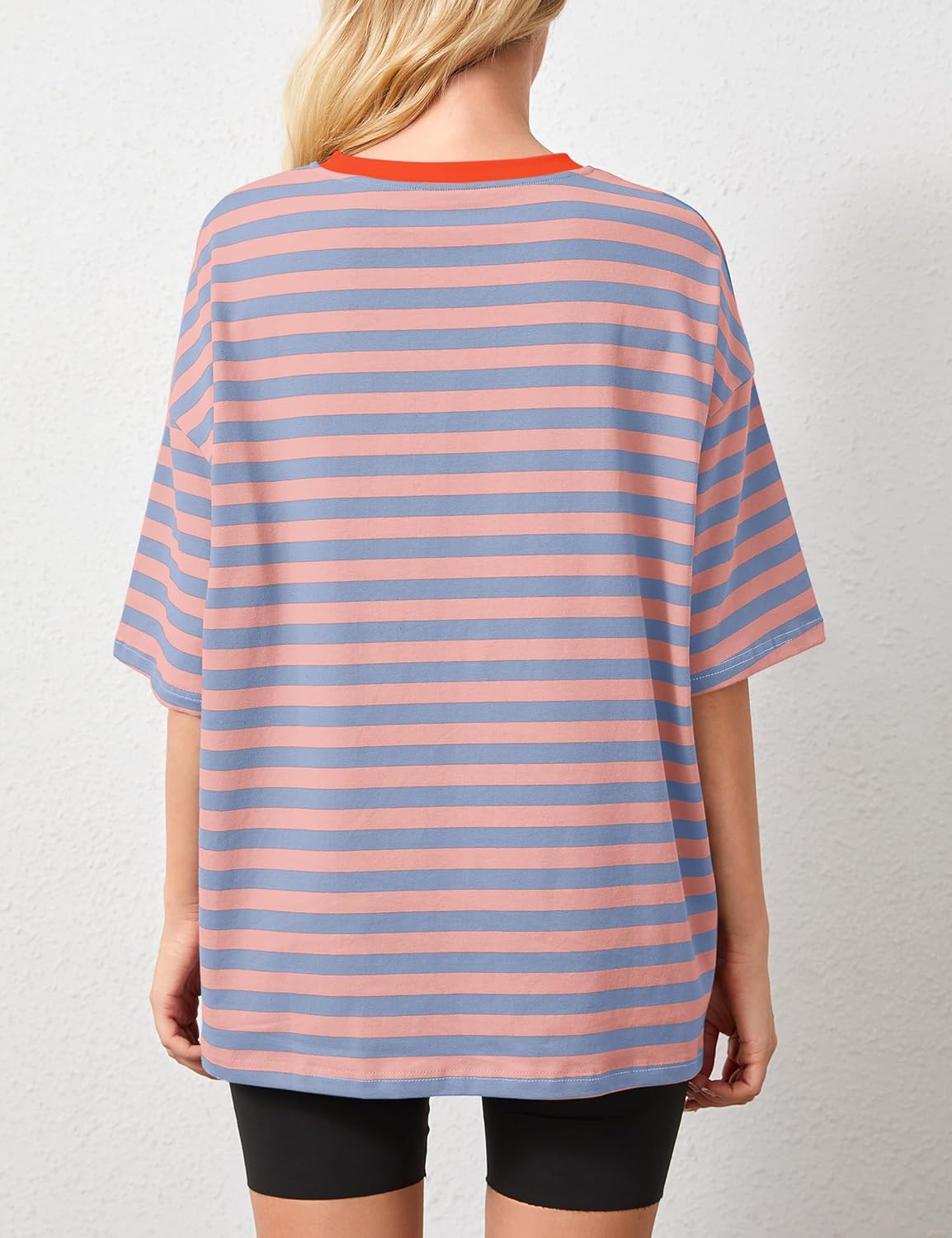 Women Oversized Striped Color Block Short Sleeve Crew Neck T-Shirts Casual Loose Pullover Tops Summer Tee Shirt - Image 2