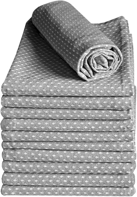 Amazon Brand Umi Pack of 12 Kitchen Towel - Classic Rice Weave 200 GSM Grey Hand Towel (15" x 25") - 100% Ringspun Cotton, Woven Dish Tea Towels for Home, Restaurant, Bar