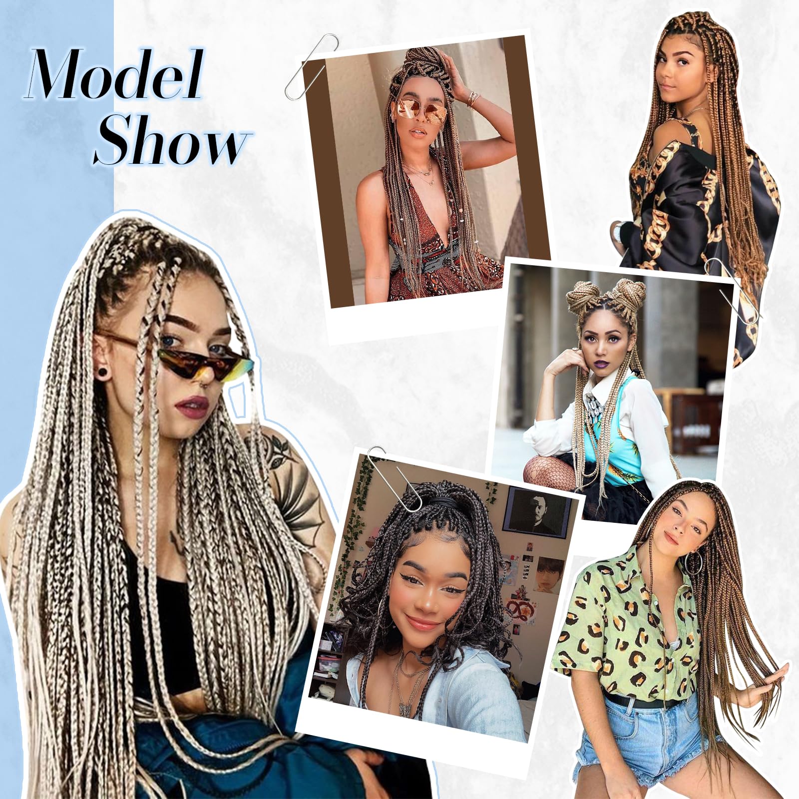 FESHFEN Extensiones para Trenzas Africanas 8 Piezas Pre Stretched Braiding Extensiones de Cabello Trenzado Sintetico Twist Crochet Braid Extensión Pelo Postizo Castaño claro, 66 cm