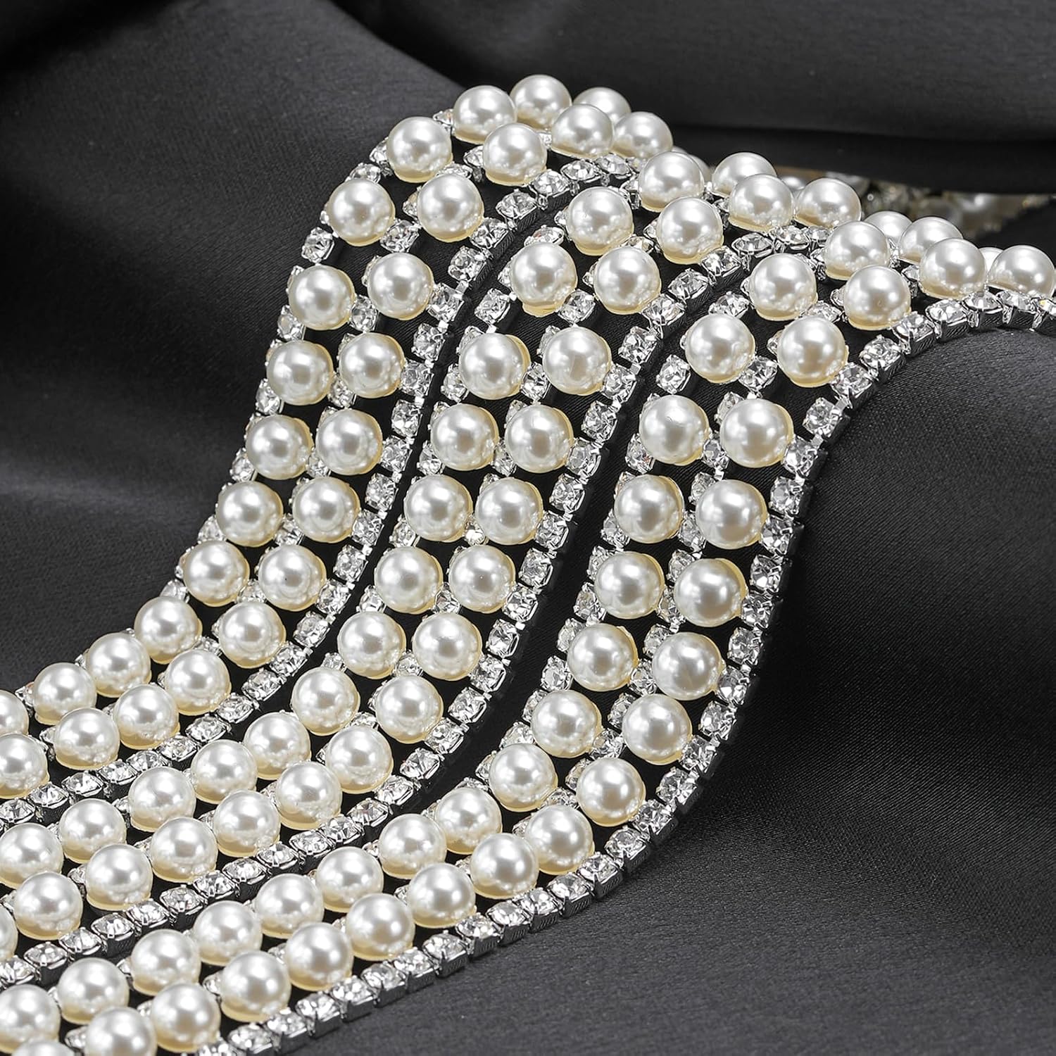 1 Yard Pearl Rhinestone Trim Crystal Beaded Applique Chain for Sewing Craft Decoration, Jewelry DIY Wedding Party Bridal Bouquet Clothes