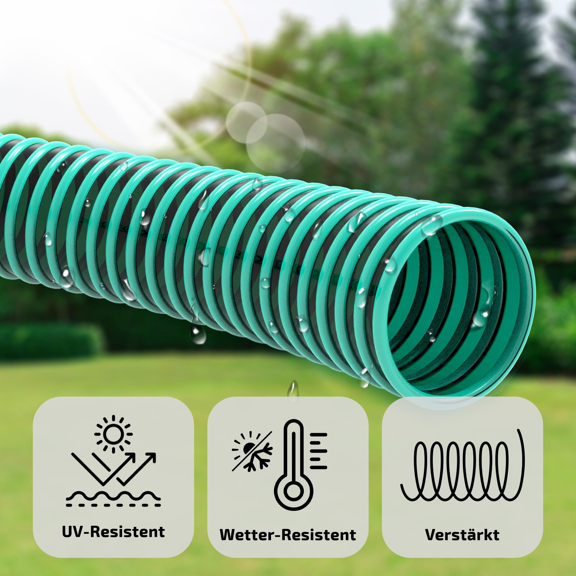 Manguera de aspiración en espiral, manguera de bombeo, manguera de agua, manguera de presión, fabricada en Alemania (75 mm, 10 m), color verde