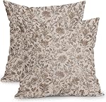 Vintage Floral Pillow Covers 18x18 Inch Set of 2 Antique Flower Block Print Throw Pillow Covers Brown Neutral Traditional Square Cushion Case Decoration for Couch Home Decor