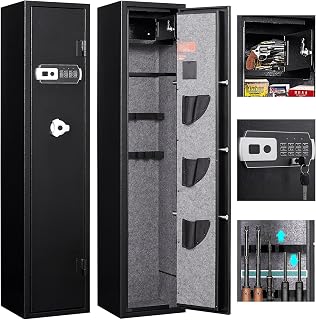 5-6 Gun Rifle Safe, Gun Safes for Home Rifles and Pistols, Quick Access Long Gun Safe Shotgun Rifle Cabinet,with a Handgun Lock Box and a Removable Shelf, Silent Mode - Fandon