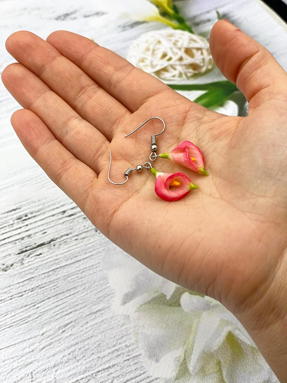 Pink calla lily earrings drop romantic flower earrings - Image 2