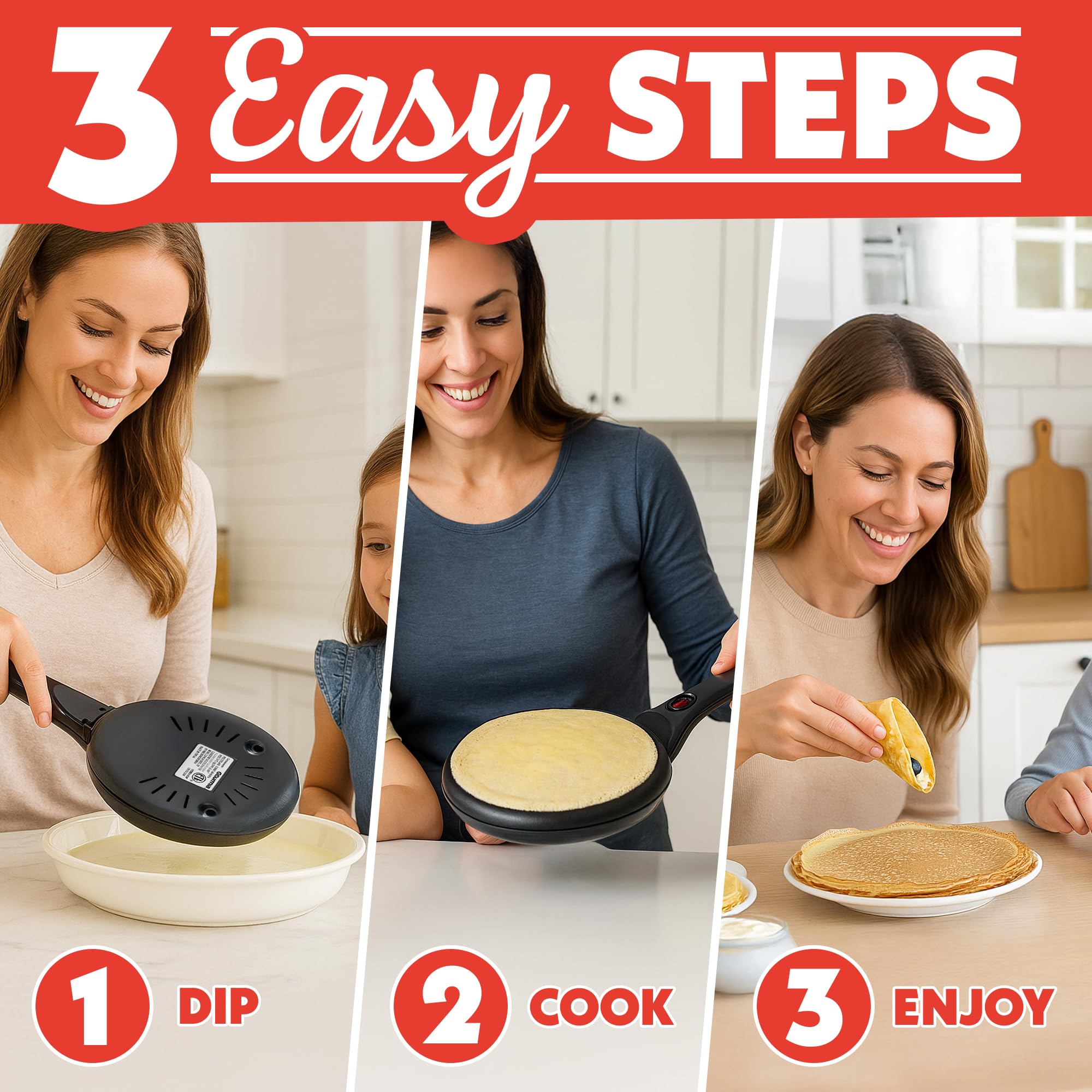 Máquina de crepas de 8 pulgadas – Plancha eléctrica de cerámica antiadherente para crepes, tortillas y tortillas, inmersión automática de masa, compacta y ligera, calentamiento rápido, incluye 2