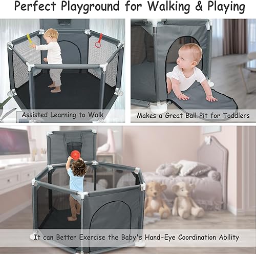 Miniatura 5 de Corralito para bebés, 50 x 50 pulgadas para bebés y niños pequeños, patio de juegos para bebés, centro de actividades de seguridad para interiores y